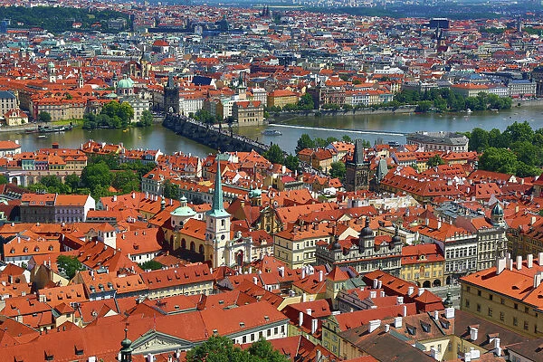 General city skyline view of Prague and the Vtlava River, Czech Republic
