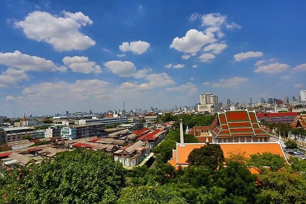 General view of Bangkok skyline from the Golden Mount, Wat Saket Temple, Bangkok, Thailand