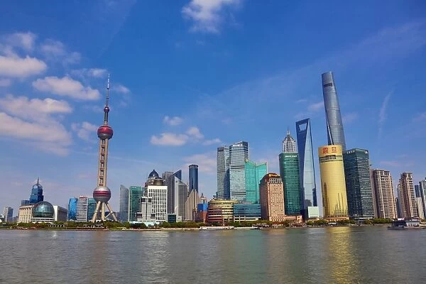 General view of the Pudong city skyline in Shanghai with the Oriental Pearl TV Tower, Shanghai, China