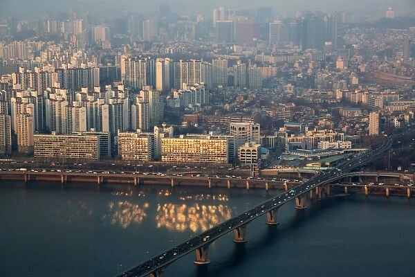 General view of the Seoul city skyline at dusk in Seoul, Korea