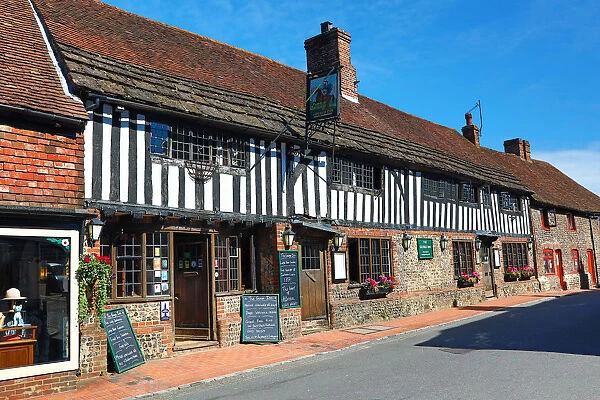 The George Inn pub in the High Street, Alfriston, West Sussex, England, United Kingdom