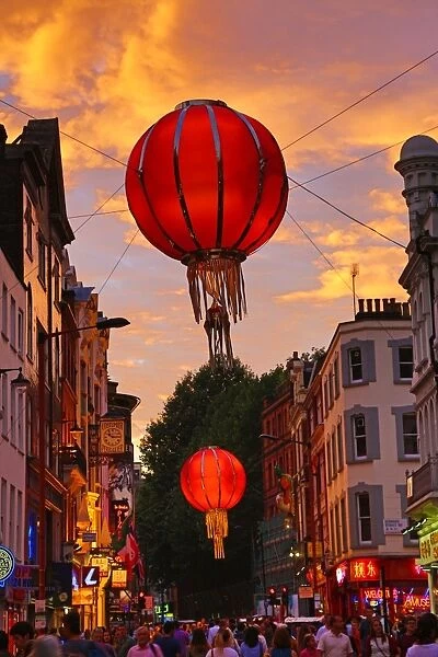 Giant red Chinese lantern in Chinatown, London, England