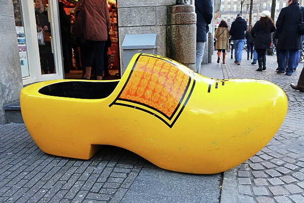 Giant wooden souvenir clog outside a souvenirs shop for clogs in Amsterdam, Holland
