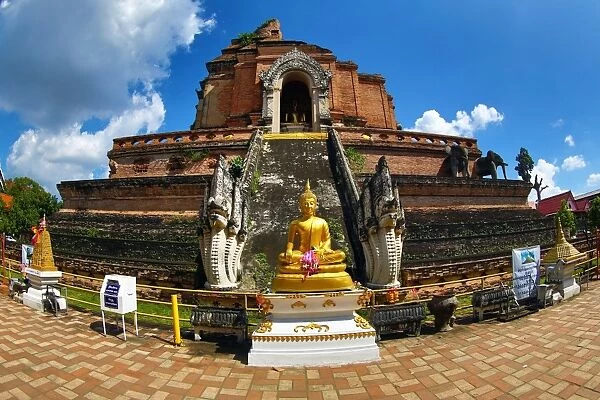 Gold Buddha statue at Wat Chedi Luang Temple in Chiang Mai, Thailand