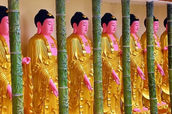 Gold Buddha statues at Kek Lok Si Buddhist Temple, Georgetown, Penang, Malaysia
