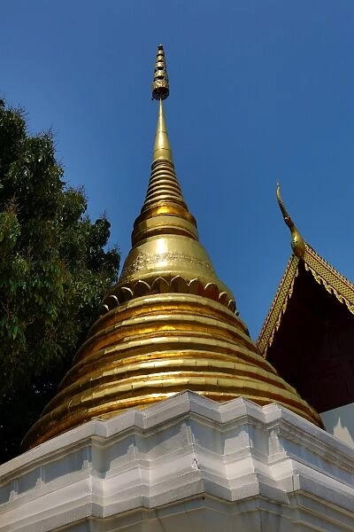 Gold Stupa at Wat Sum Pow Temple in Chiang Mai, Thailand