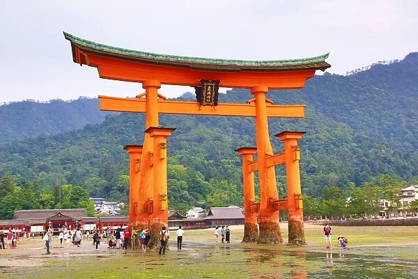 The great red Torii Gate at Itsukushima Shinto Shrine on Miyajima Island, Hiroshima, Japan