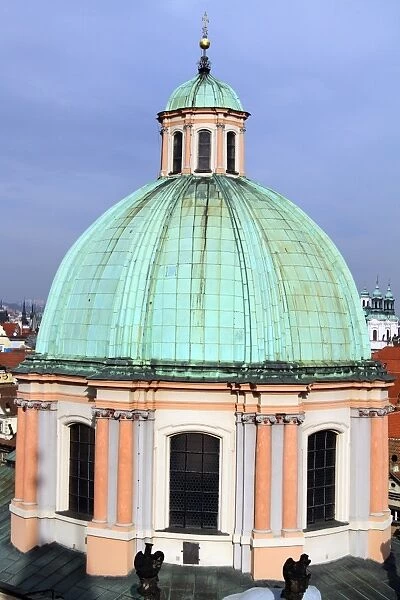 Green dome of the church of St. Francis of Assisi in Prague