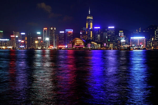 Hong Kong Skyline. View of the lights and illuminations of tall buildings
