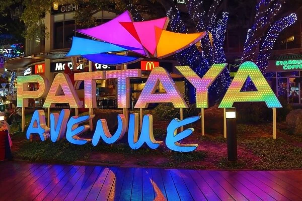 Illuminated City sign on Pattaya Avenue in Pattaya, Thailand