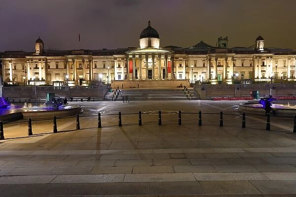 Illuminated fountains in Trafalgar Square, London