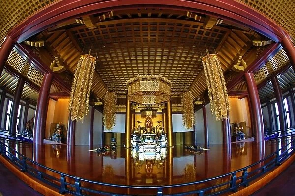 Interioir of the Daiden (Hondo) the main hall of Zojoji Temple and the Tokyo Tower in Tokyo