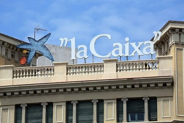 La Caixa Spanish Bank sign and logo in Barcelona, Spain