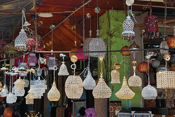 Lighting souvenirs on sale in the streets of the Medina of Rabat, Morocco