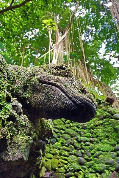 Lizard statue at the Monkey temple at the Ubud Monkey Forest Sanctuary, Ubud, Bali, Indonesia