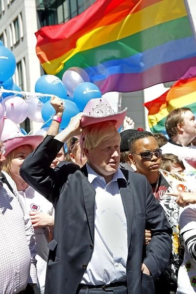 London Pride. London mayor, Boris Johnson marching in the Gay Pride Parade London
