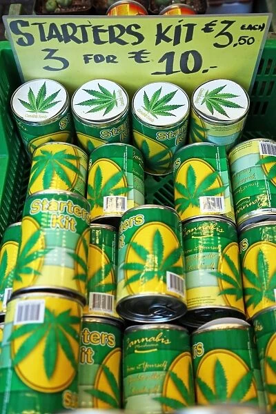 Marijuana plant drug starter kit for growing drugs on sale at the Flower Market in Amsterdam, Holland