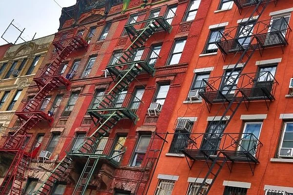 Metal fire escapes in Chinatown, New York City, New York, USA