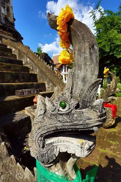 Naga snake statue at Wat Chiang Man Temple in Chiang Mai, Thailand