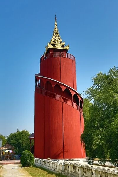 The Nanmyintsaung Watchtower in the Royal Mandalay Palace, Mandalay, Myanmar (Burma)