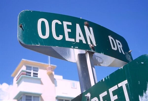 Ocean Drive Street Sign on Miami Beach, Florida, America