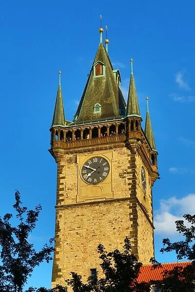 Old Town Hall clock tower in Old Town Square in Prague, Czech Republic