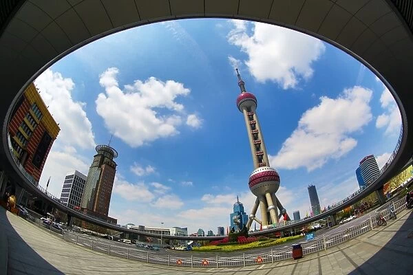 The Oriental Pearl TV Tower in Pudong, Shanghai, China