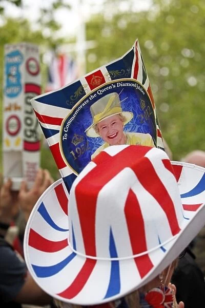 Patriotic crowds celebrating at the Queen Elizabeth II Diamond Jubilee Celebrations, London