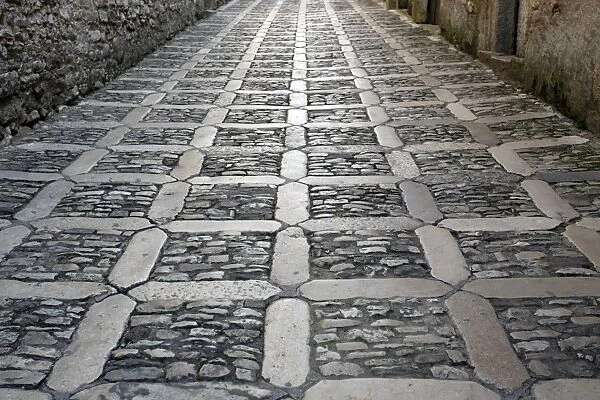 Paved stone road in Erice, Sicily, Italy