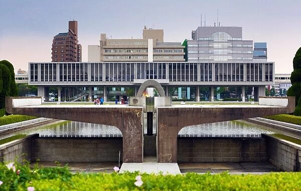 The Peace Memorial Museum and the Peace Flame in the Hiroshima Peace Memorial Park, Hiroshima, Japan