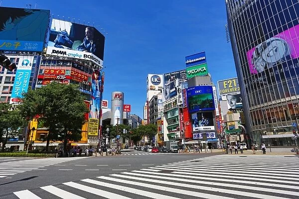 The pedestrian crossing at the intersection in Shibuya, Tokyo, Japan