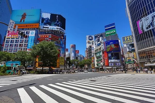 The pedestrian crossing at the intersection in Shibuya, Tokyo, Japan