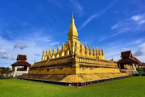 Pha That Luang golden Stupa, Vientiane, Laos with blue sky