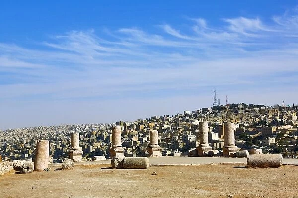Pillar ruins in the Amman Citadel, Jabal Al-Qala, Amman, Jordan