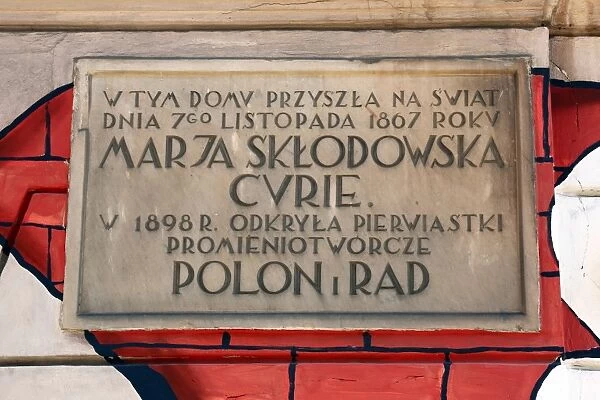 Plaque on the Maria Sklodowska-Curie Museum in Warsaw, Poland