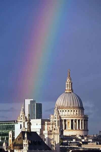 Rainbow over dome of St Pauls Cathedral, London, England