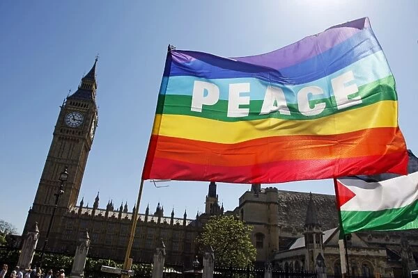 Rainbow flag over Parliament, London, England