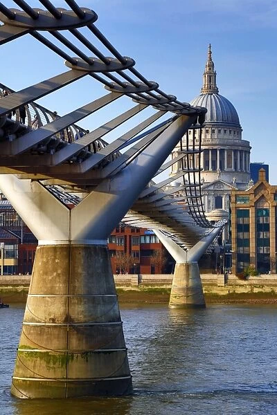 River Thames with the Millennium Bridge and St Pauls Cathedral in London, England
