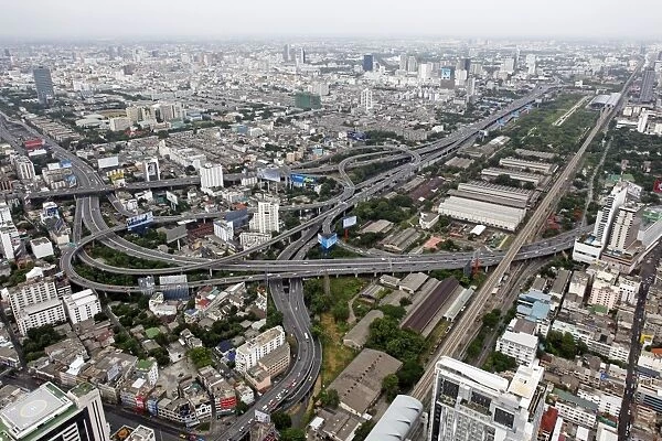 Road system in the Bangkok city skyline, Bangkok, Thailand