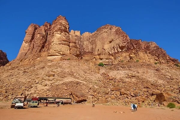 Rock formations of Lawrences Spring in the desert at Wadi Rum, Jordan
