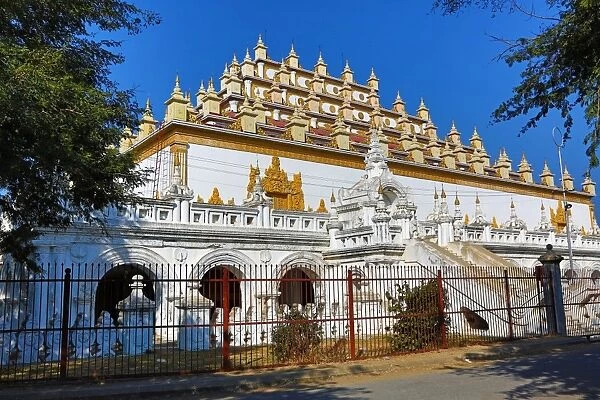 Roof decorations on the main hall of the Atum Ash Monastery, Mandalay, Myanmar (Burma)