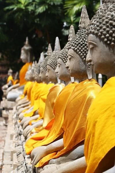 Row of Buddha statues at Wat Yai Chaimongkol Temple, Ayutthaya, Thailand
