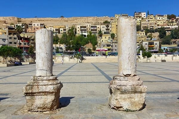 Ruined pillars on the Hashemite Plaza in the Old City, Amman, Jordan