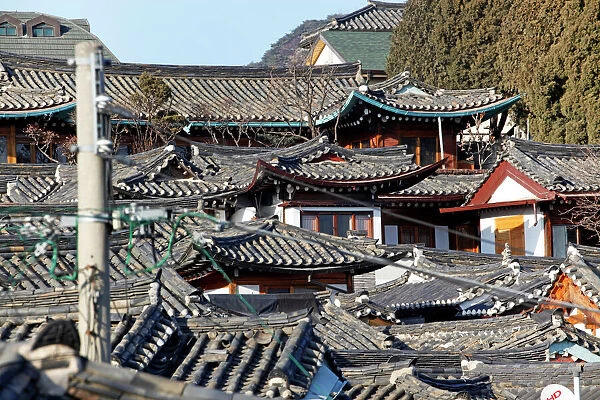 Seoul, South Korea. Roofs and tiles of traditonal Korean housing in the