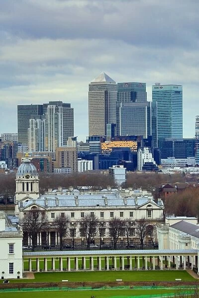 Skyscrapers of Canary Wharf Skyline and National Maritime Museum, City of London