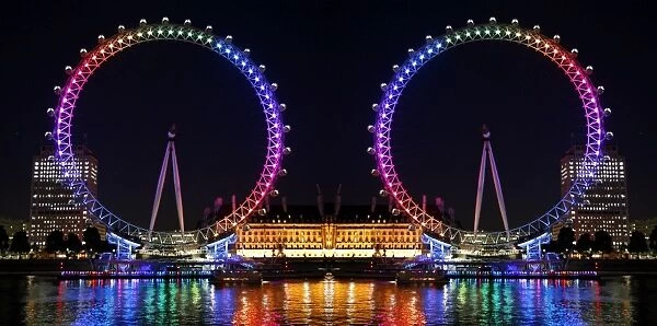 Souvenir of the Millennium Wheel  /  London Eye, England, illuminated in rainbow lights to celebrate gay Pride in London