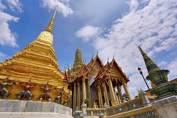 Spires and golden chedi, Wat Phra Kaew, Temple of the Emerald Buddha Complex, Bangkok, Thailand