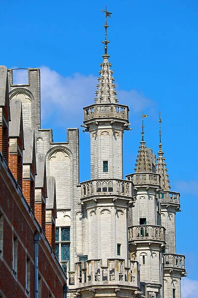 Spires of the Town Hall in the Grand Place or Grote Markt, Brussels, Belgium