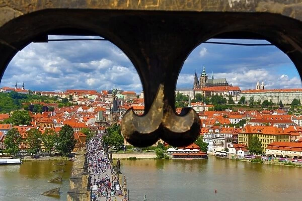 St. Vitus Cathedral and Prague Castle skyline with the Charles Bridge over the Vltava