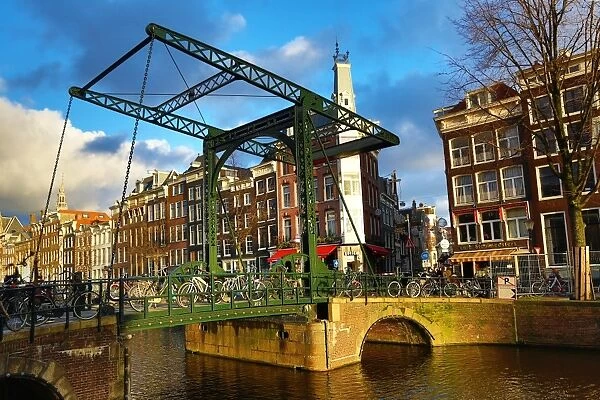 Staalstraat Bridge on Kloveniersburgwal Canal in Amsterdam, Holland